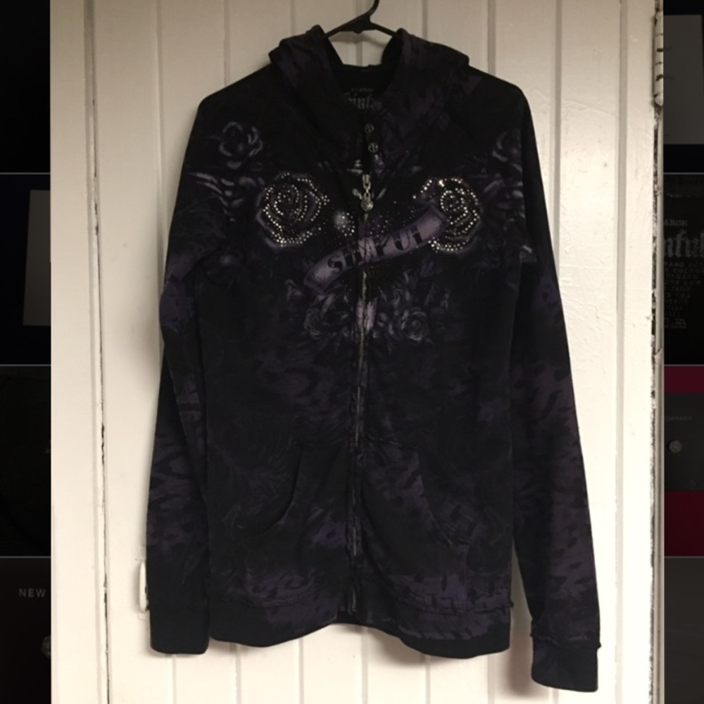 Black & purple Sinful rose embellished jacket